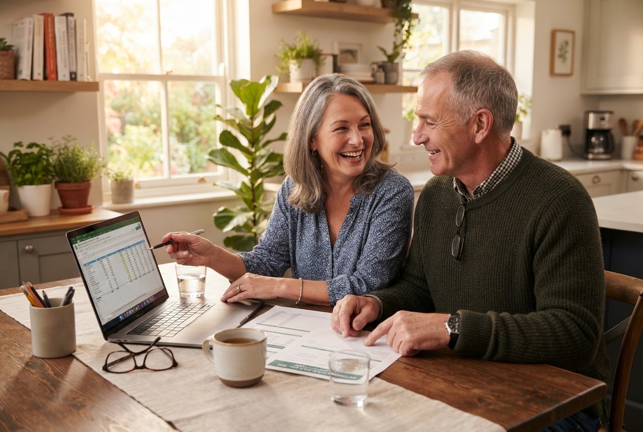 Couple reviewing their retirement and financial plan together at home